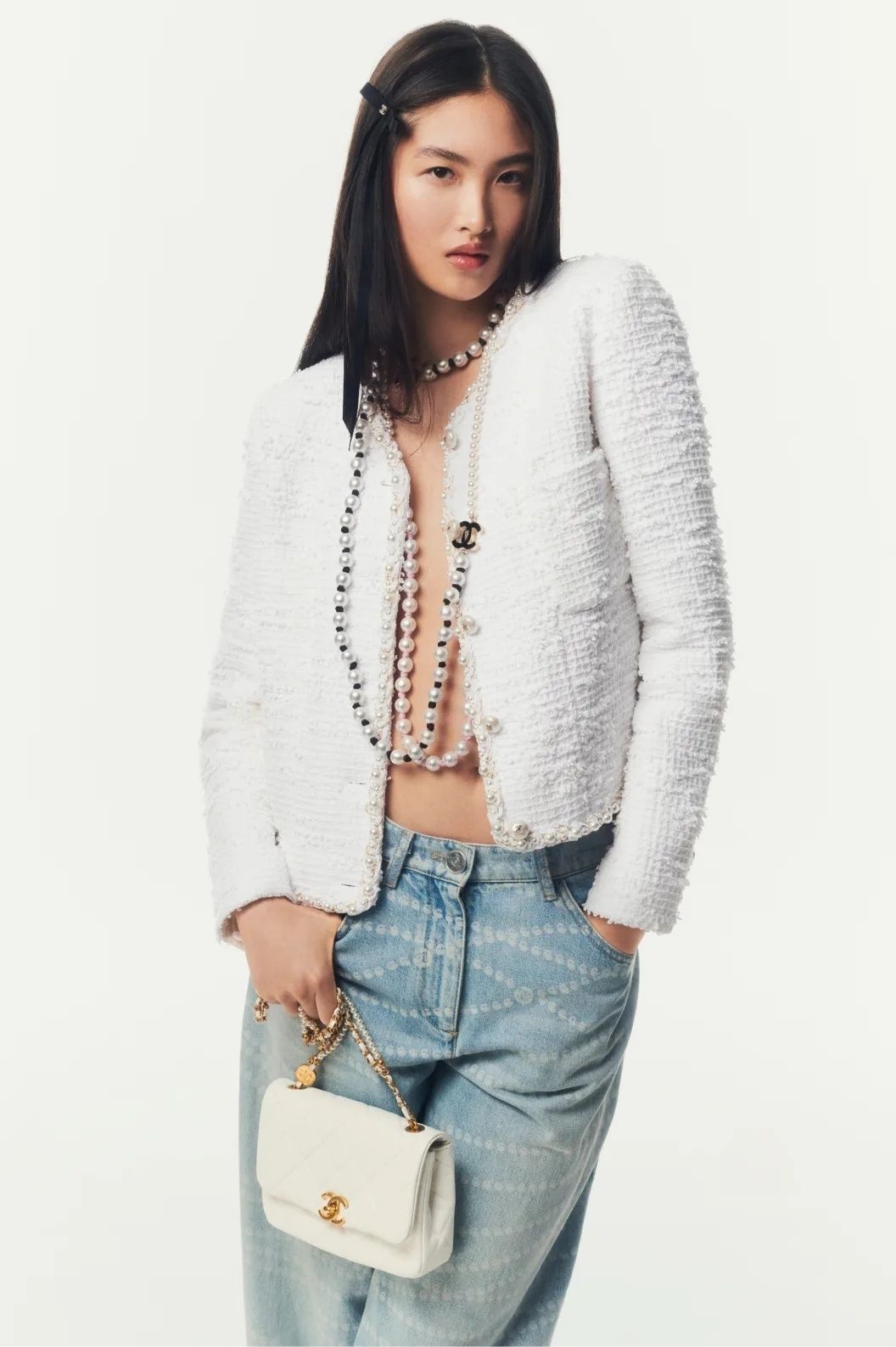 25P【可愛らしいレディが叶う】◆CHANEL◆ジャケット クールなコットンツイード♪【CHANEL】25P ジャケット 白