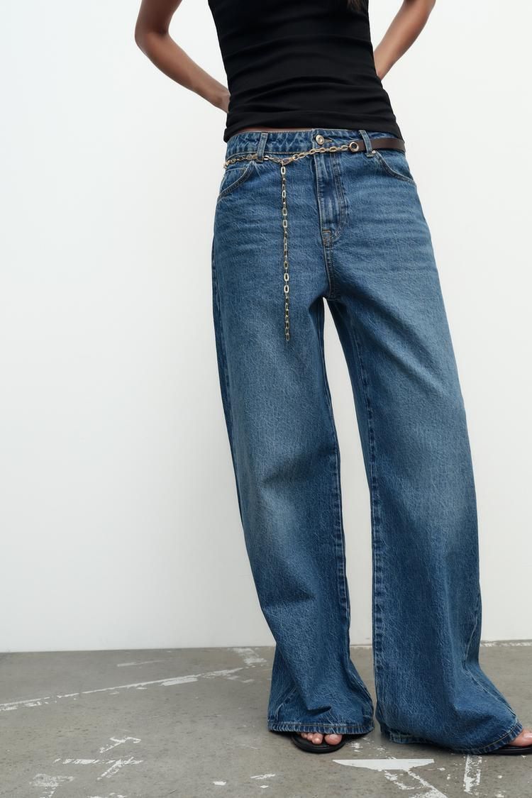【ZARA】Z1975 チェーンベルト付きワイドレッグジーンズ ZARA】Z1975 チェーンベルト付きワイドレッグジーンズ (ZARA