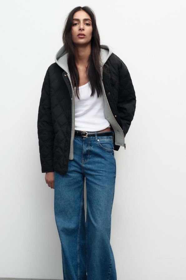 スペイン発送 ZARA フード付きキルティングジャケット 今季新作 スペイン発送 ZARA フード一体型撥水キルティングジャケット