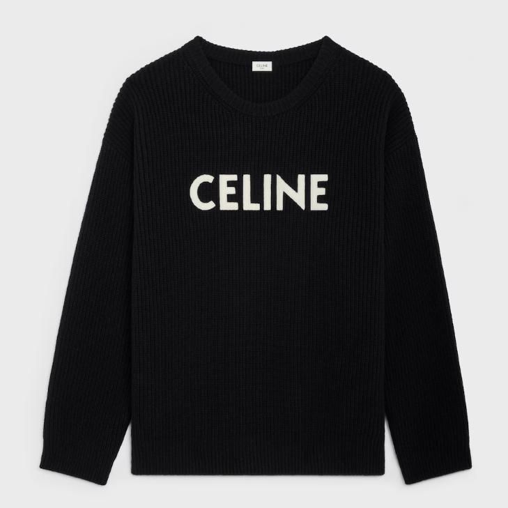 セリーヌ　ニット　フロントロゴ　オーバーサイズ　S ブラック CELINE 様々なスタイリングにマッチ☆オーバーサイズ セーター