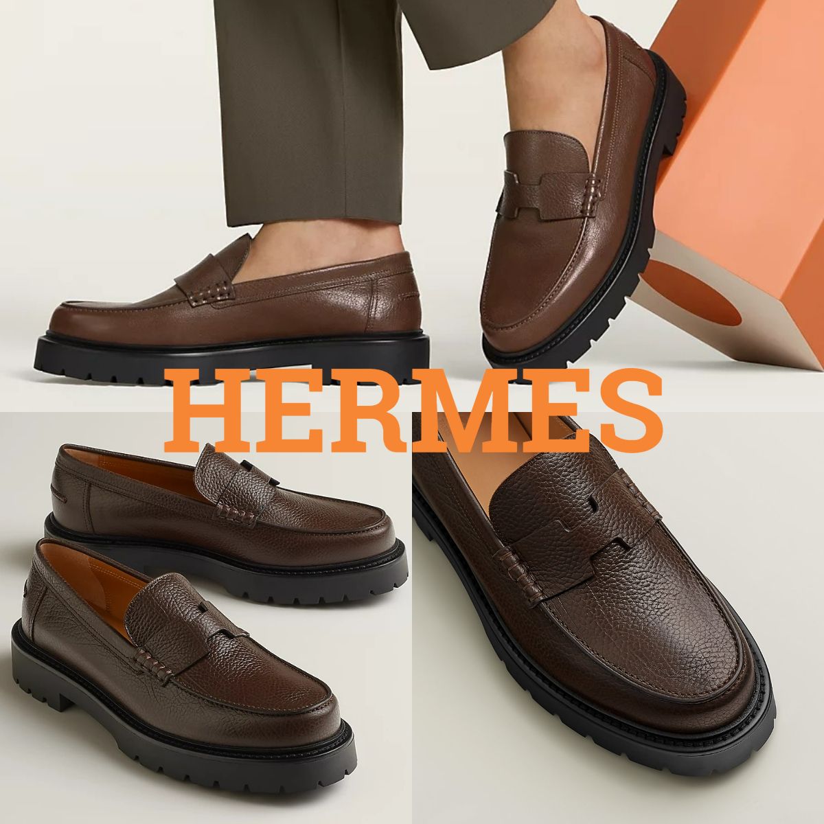メンズ新作*HERMES*Klement モカシンローファー 革靴 ブラウン