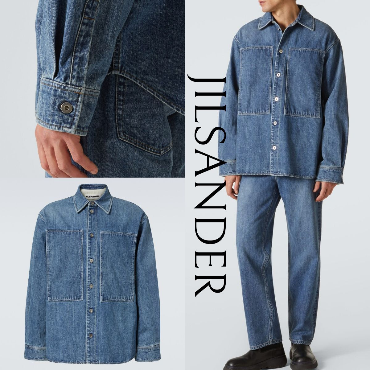 【メール便不可】 海外限定*JILSANDER*デニムシャツジャケット 長袖 メンズ ブルー ジャケット・アウター