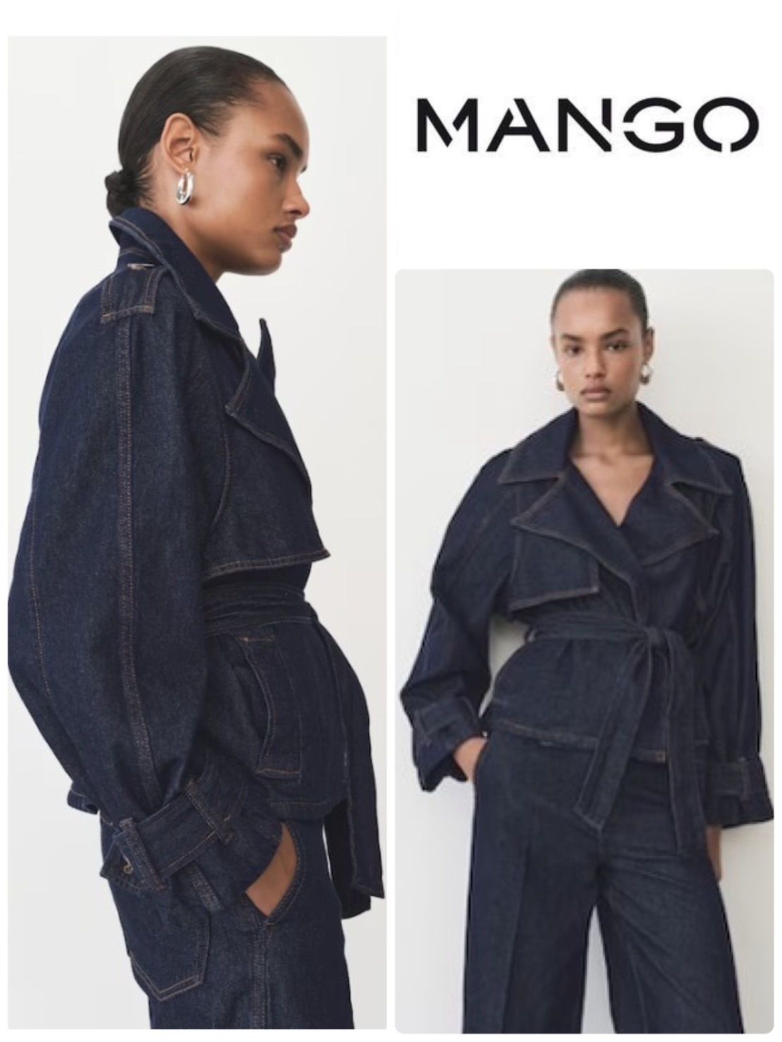 スペイン発送 MANGO ベルト付きショートデニムトレンチ 数量限定