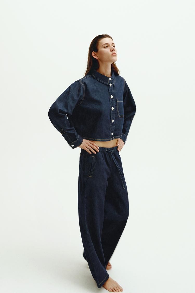 ZARA】Z1975 クロップドデニムシャツ ブルー | 1934/029/407
