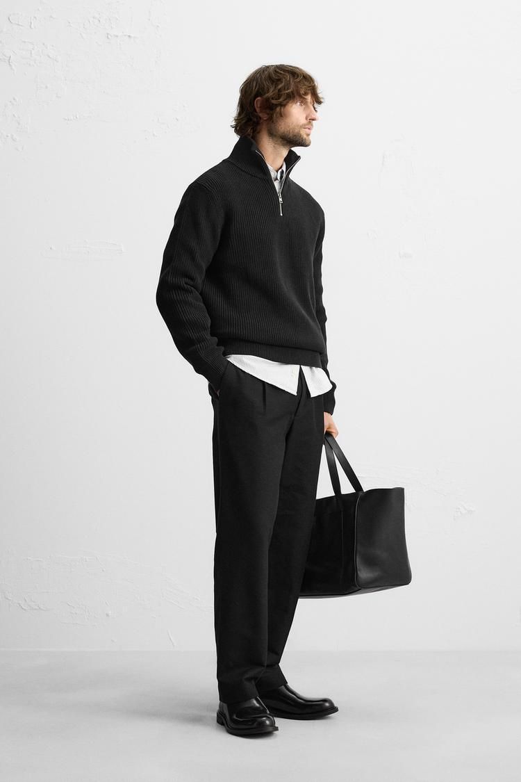 ZARA】ジップアップハイネックセーター ブラック 3284/404/800