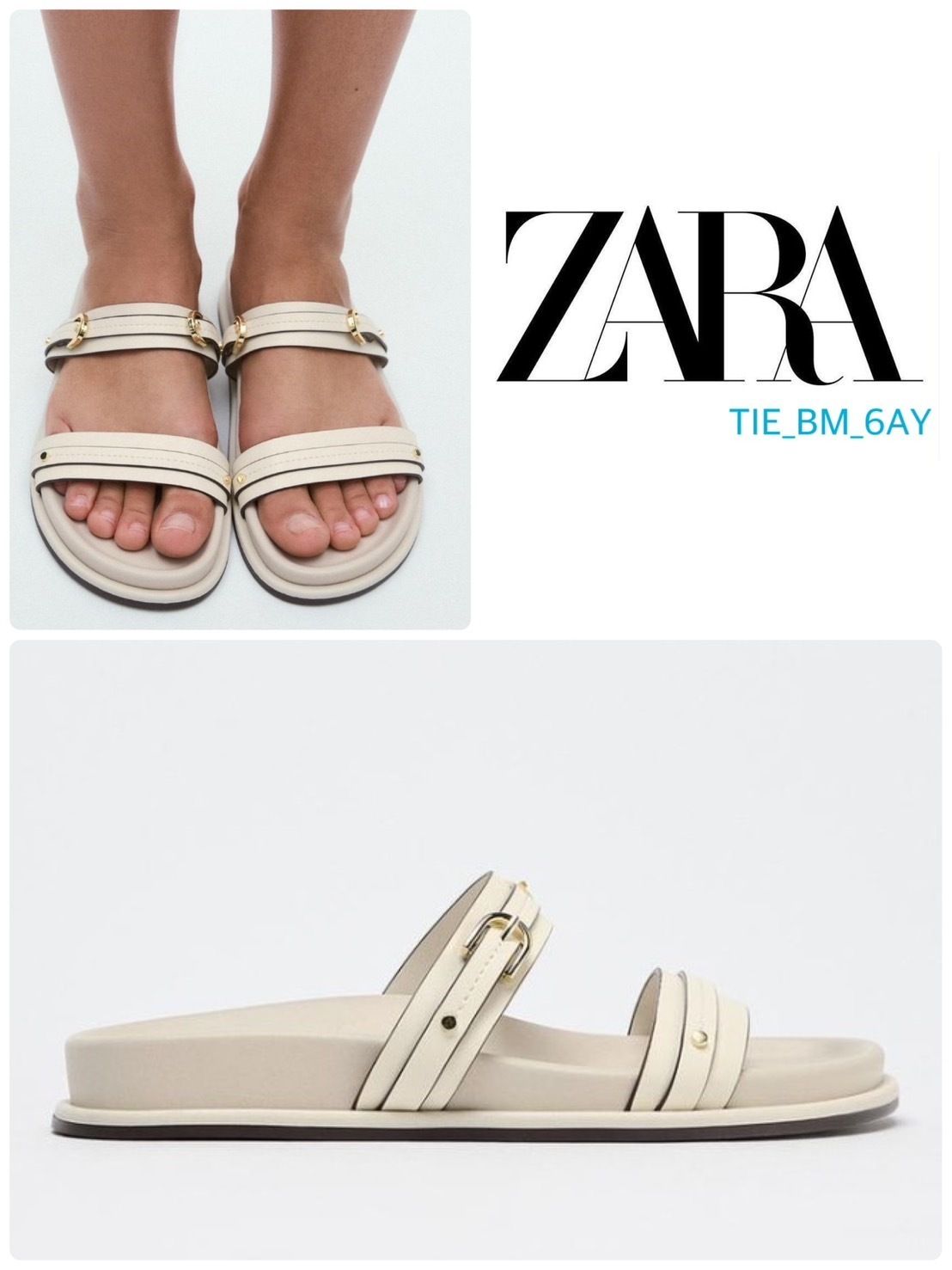 スペイン発送 ZARA バックル付きフラットサンダル 上品シンプル
