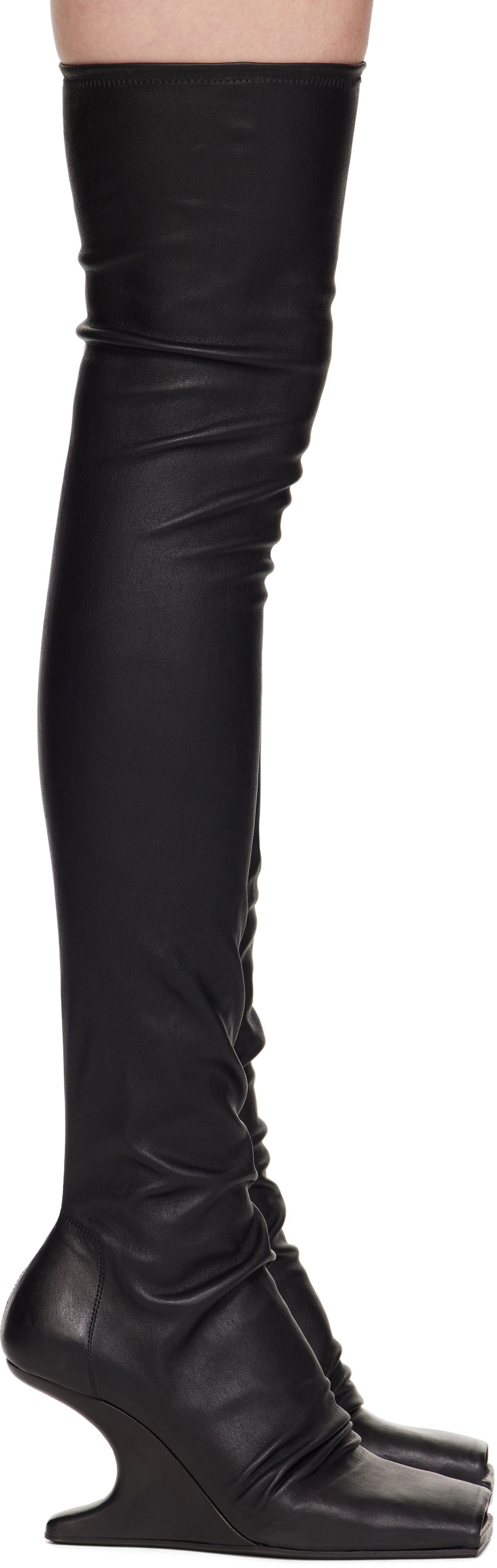 Rick Owens レザーインヒールロングブーツ 35 ブラック - メルカリ