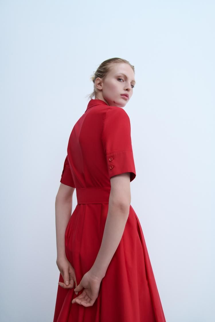 ZARA】ZW COLLECTION ポプリンワンピース レッド 2640/360/600