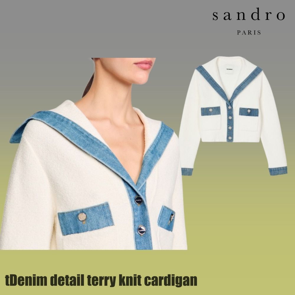 ☆SANDRO☆デニム ディテール テリー ニット カーディガン