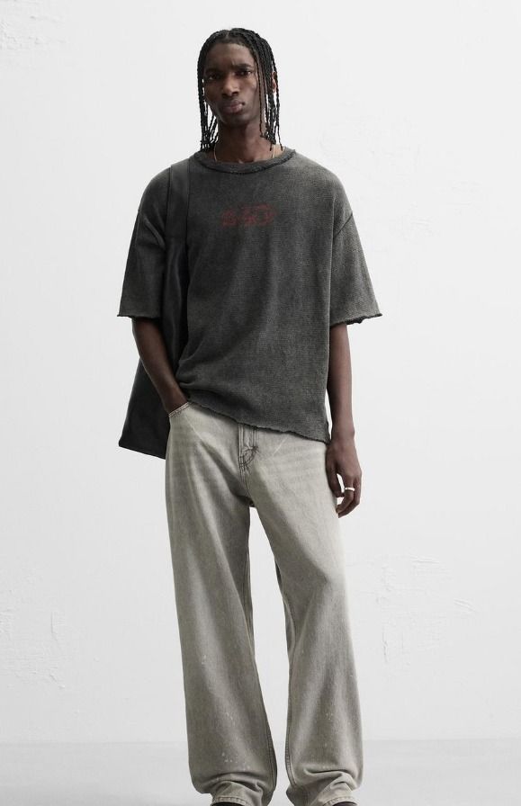 スペイン発送 ZARA レーシングウォッシュプリントTシャツ 最新作 スペイン発送 ZARA ウォッシュドプリントニットTシャツ 今季新作