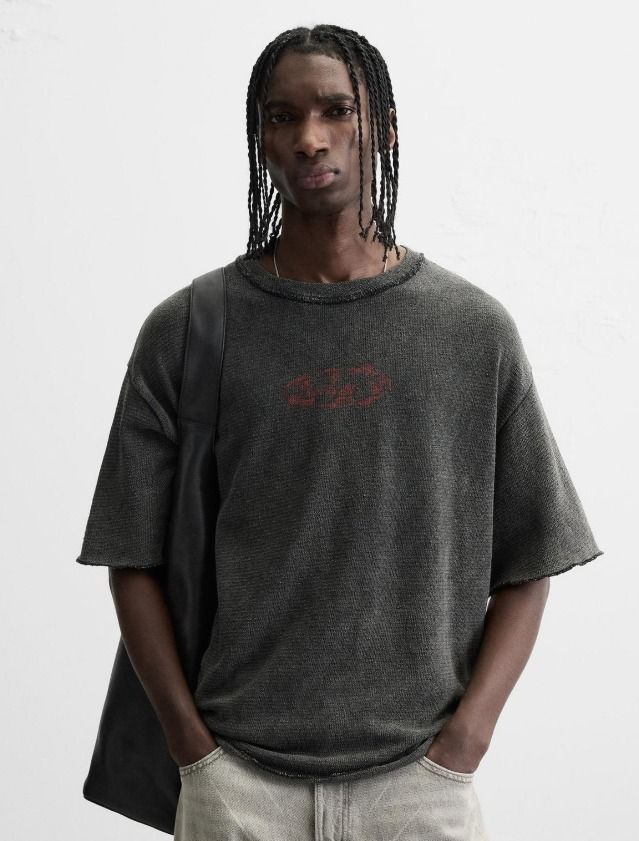 スペイン発送 ZARA レーシングウォッシュプリントTシャツ 最新作 スペイン発送 ZARA ウォッシュドプリントニットTシャツ 今季新作