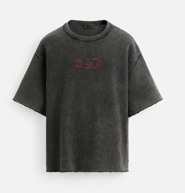 スペイン発送 ZARA ウォッシュドエフェクトTシャツ カジュアル スペイン発送 ZARA ウォッシュドテキストエフェクトTシャツ 限定