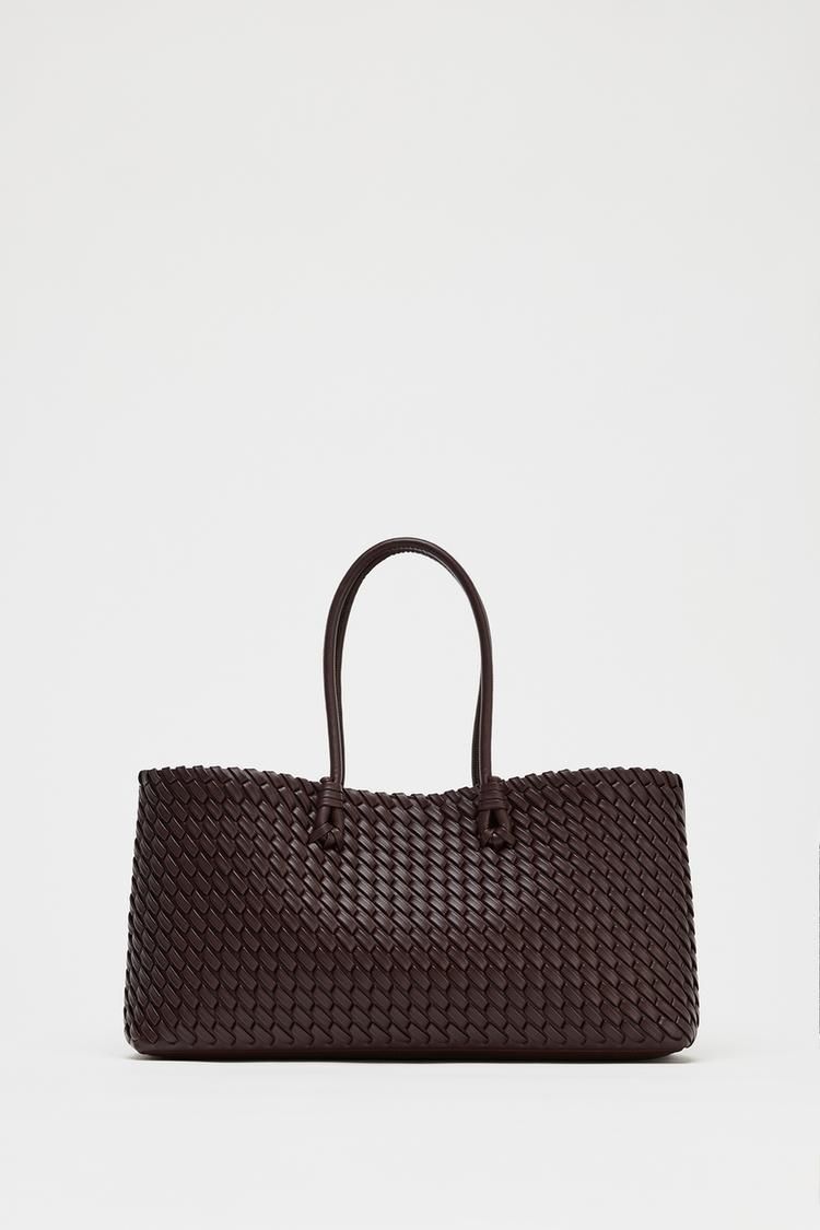 完売品 新品タグ付 ZARA 編み込み細長バッグ ブラック 横長