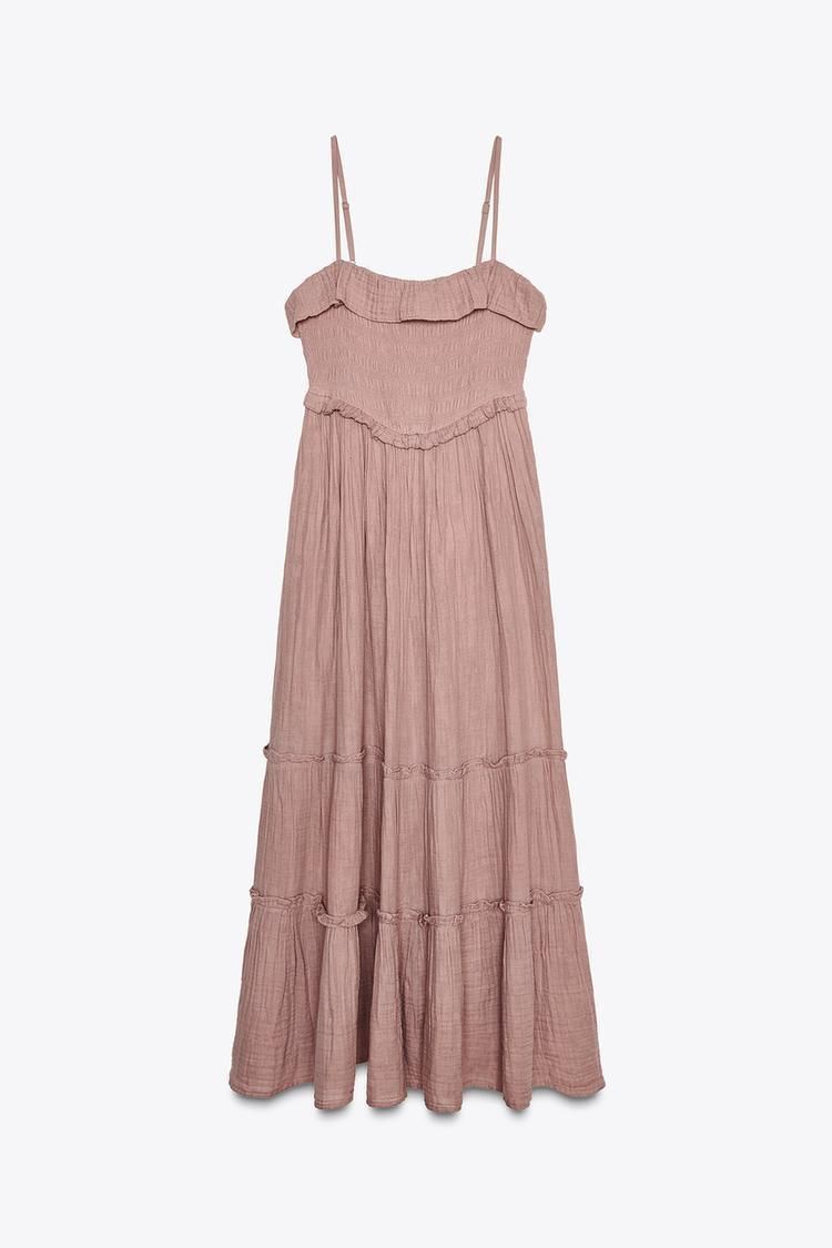 ZARA フリル ノースリーブワンピース ベージュ ミニワンピース