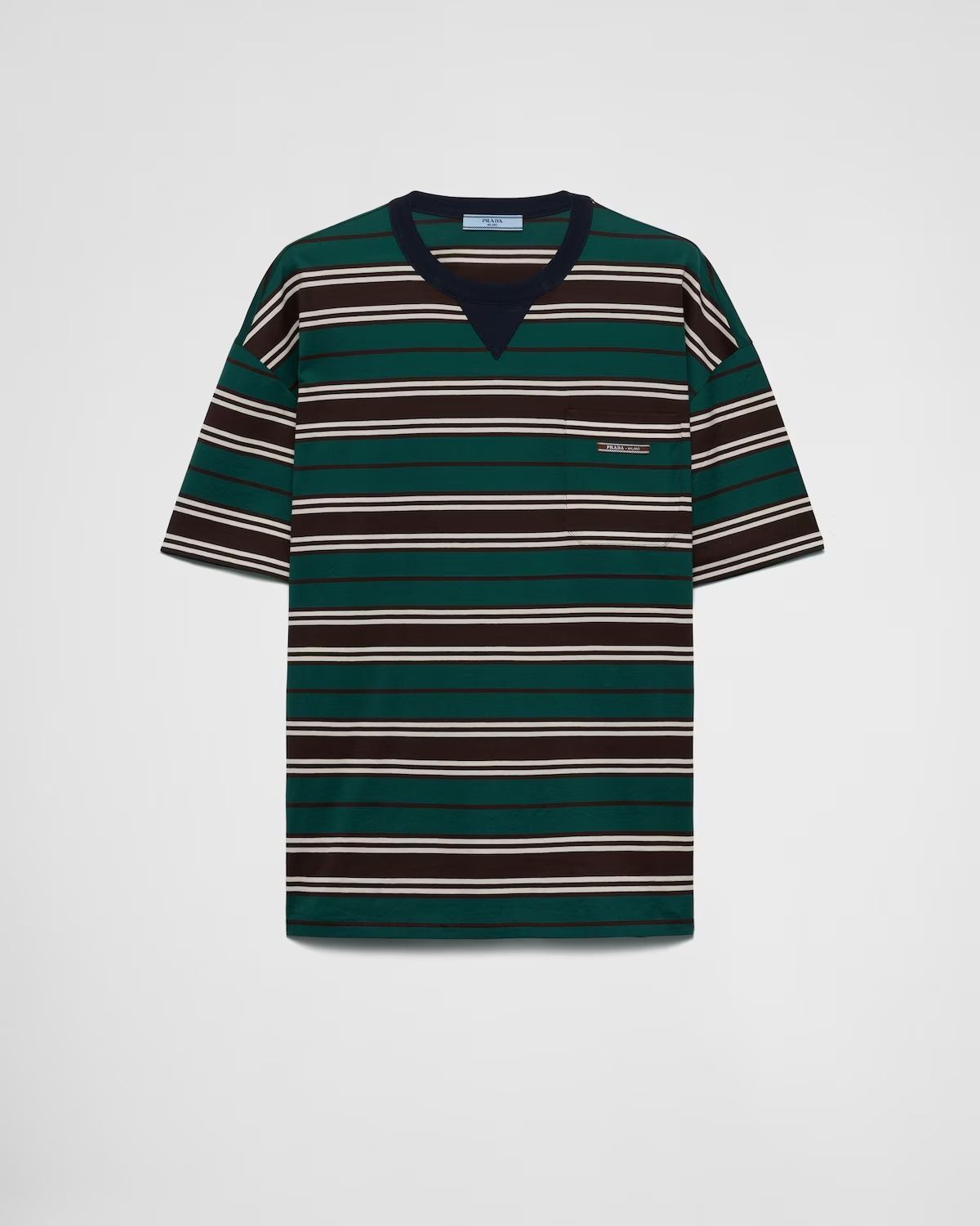 【PRADA】ストライプ コットン Tシャツ★レッド ブルー★Lサイズ ライトブルー ストライプ コットン ボウリングシャツ | PRADA
