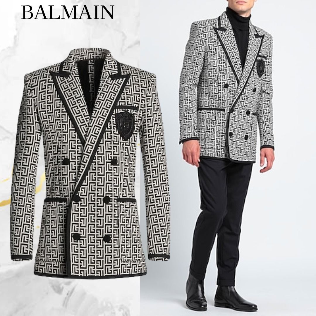 BALMAIN☆バイカラー ロゴ テーラードジャケット (BALMAIN