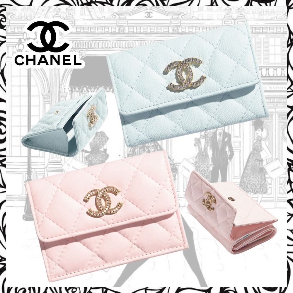 淡いカラーが可愛い♪】CHANEL フラップカードケース CCロゴ