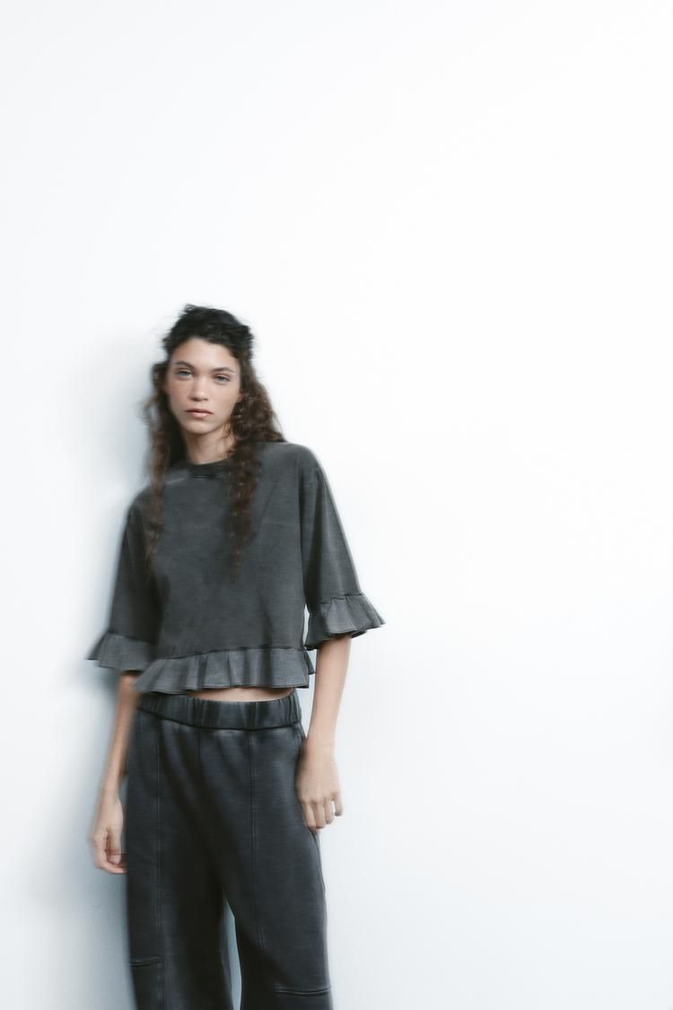 ZARA フリルTシャツ 0085/301 ZARA】フリルTシャツ ライトグレー | 0085/301/811 (ZARA/T