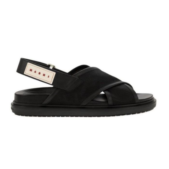 履き心地抜群！】MARNI フラットサンダル ロゴパッチ レザー