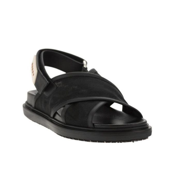 履き心地抜群！】MARNI フラットサンダル ロゴパッチ レザー