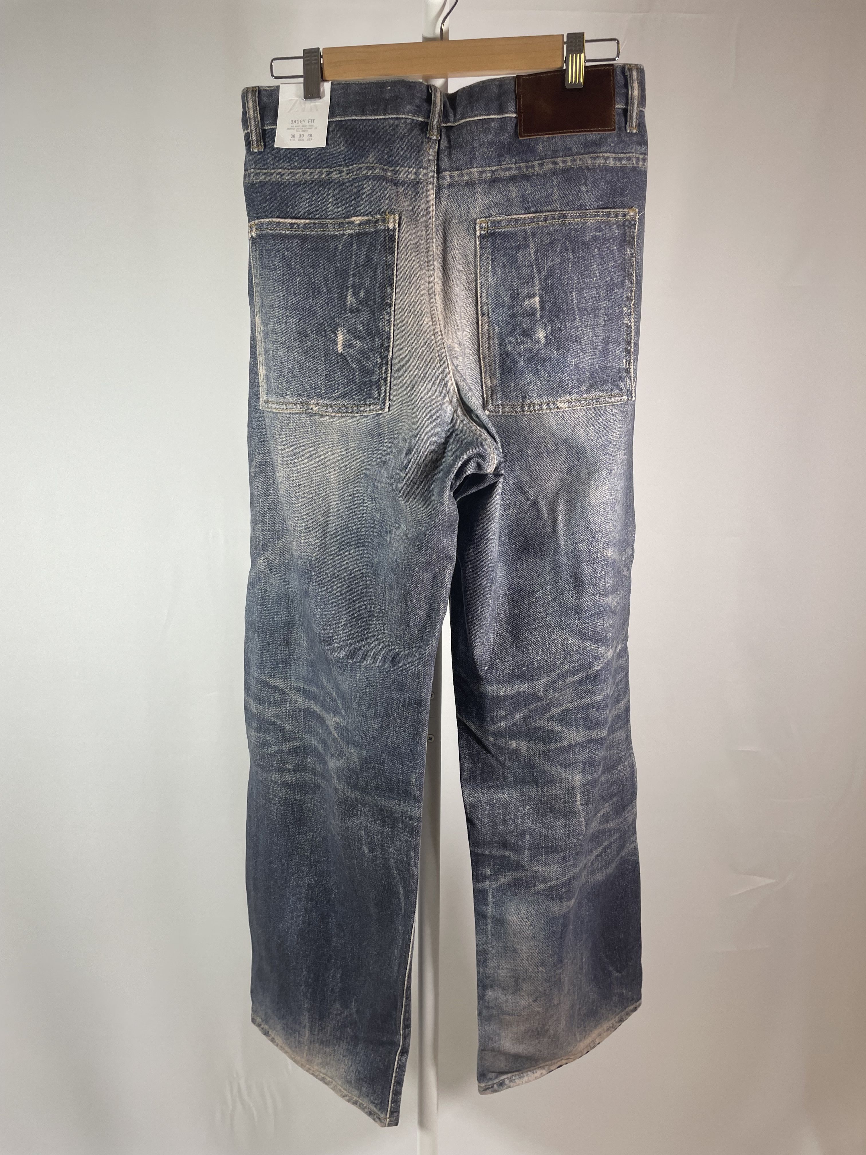 新品 ZARA ウォッシュド加工 プリント バギーフィットジーンズ USA31