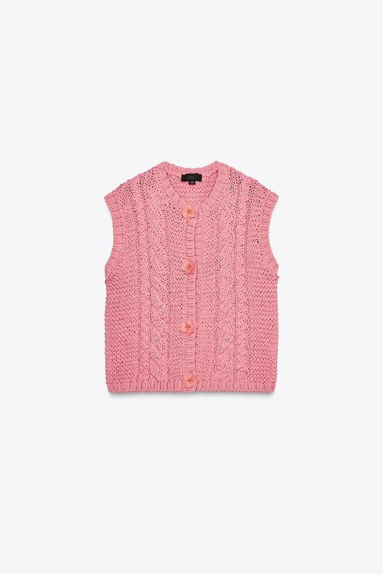ZARA】フラワーボタンニットベスト | 3920/238/620 (ZARA/ベスト