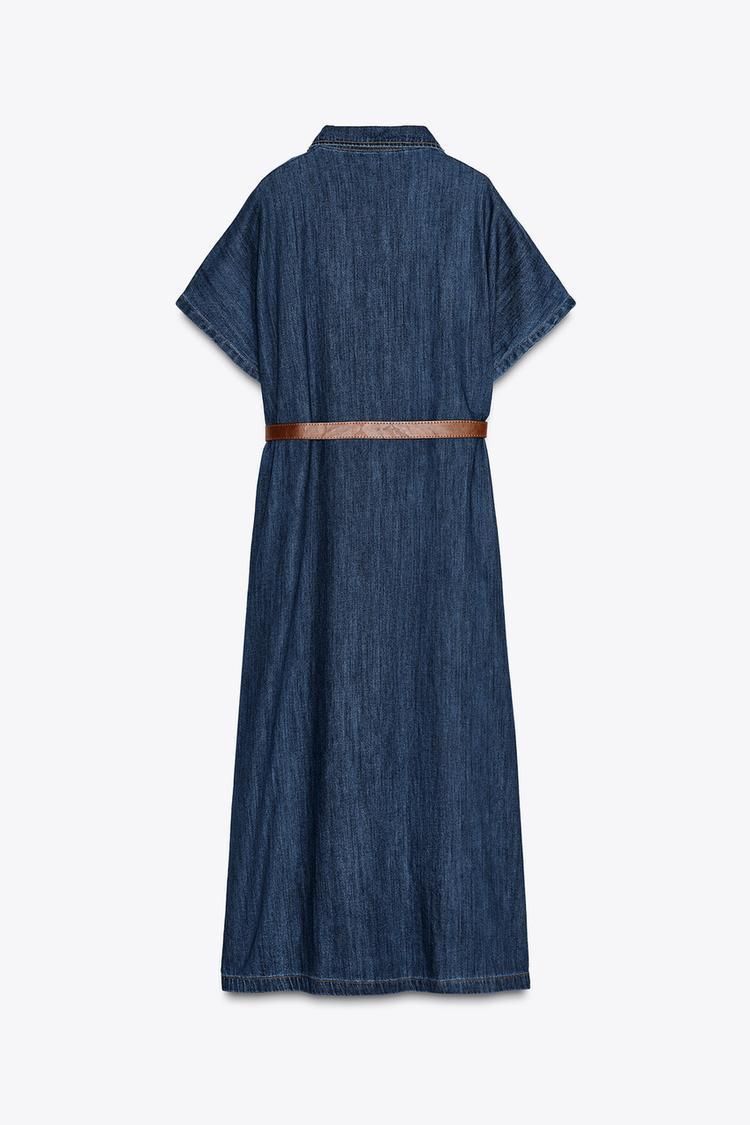 ZARA】Z1975 ベルト デニム ミディ ワンピース 0108/025/407