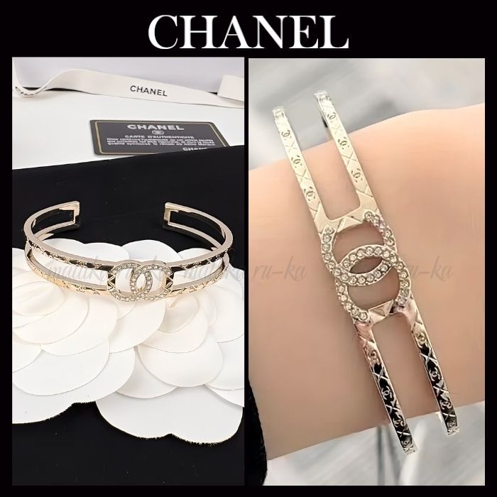 CHANEL シャネル バングル ブレスレット ロゴ ココ 02P 黒 白