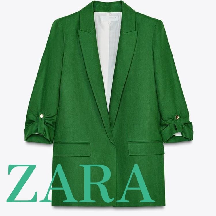 ZARA】ロールアップスリーブブレザー グリーン | 2226/709/500