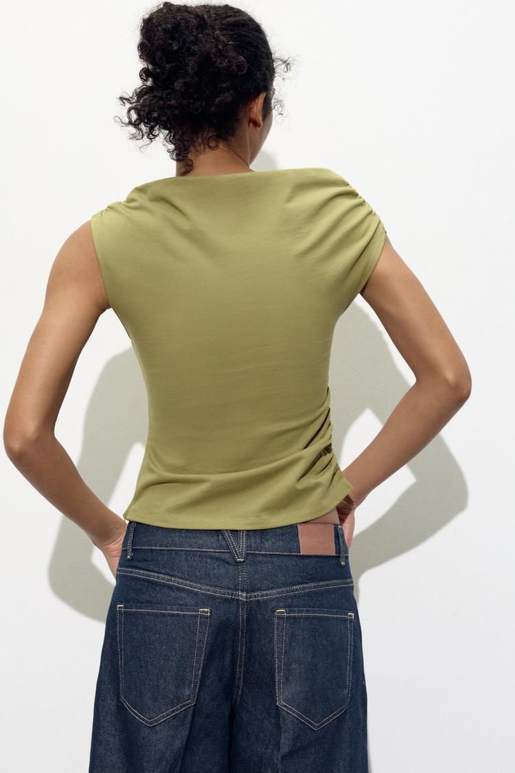【ZARA】アシンメトリードレープＴシャツ ホワイト 1198/180/250 ZARA】アシンメトリードレープTシャツ 1198/180/515 (ZARA/T