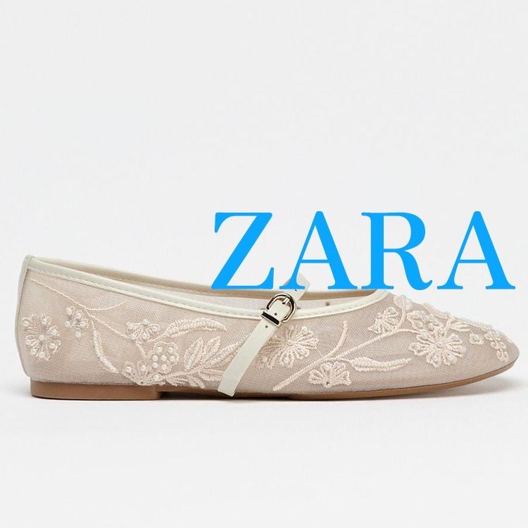 ZARA】刺繍入りメッシュ バレリーナシューズ 2508/510/001 (ZARA