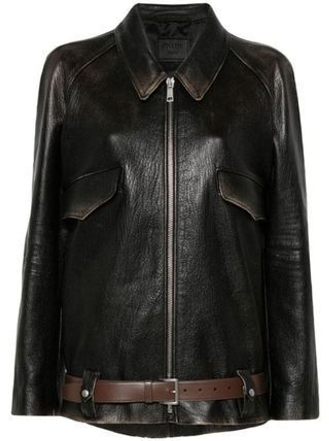 【全商品オープニング価格 特別価格】 自分へのご褒美に♪】PRADA ベルト付きプラダレザージャケット ジャケット・アウター