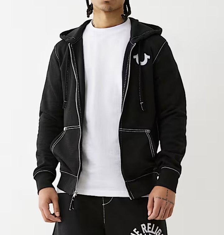 関税込み♪【TRUE RELIGION】BIG T SLUB ロゴ☆ジップ パーカー