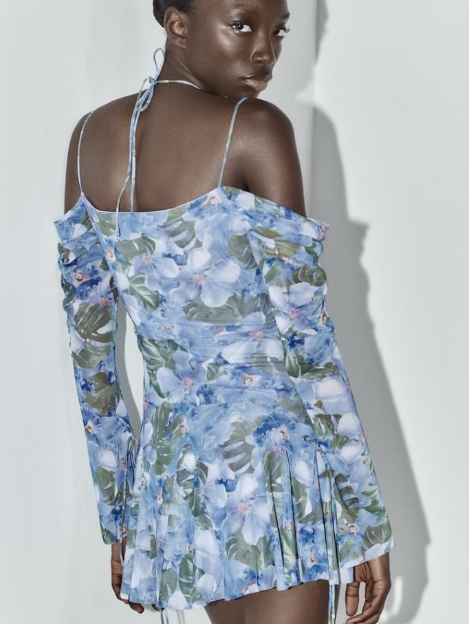 スペイン発送 ZARA プリントドレス 上品カジュアル 今季新作! スペイン発送 ZARA プリントチュールドレス 上品カジュアル 新作