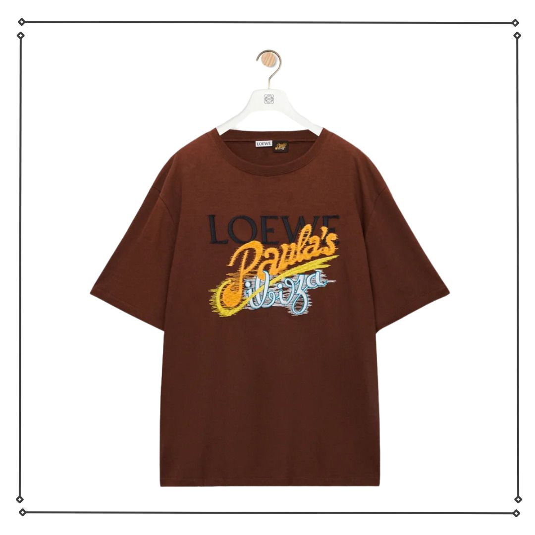 【お洒落度UP】LOEWE◆コットン 半袖Tシャツ マルチカラーロゴ ロエベ Tシャツ 偽物 半袖 コットン グリッチ マルチカラーロゴ