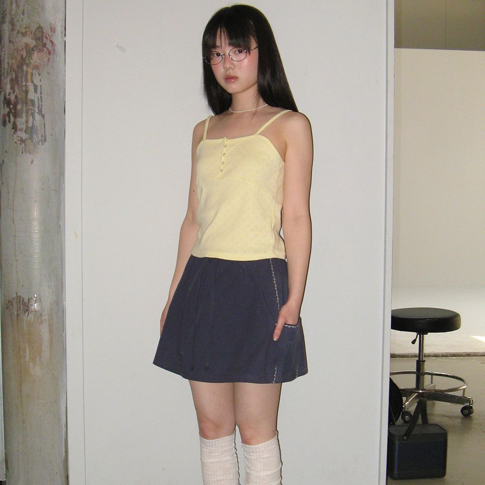 Tシャツ・カットソー RONRON HEART BUTTON GOLGI SLEEVELESS EYELET YELLOW RR25BSL32 25SS新作【RONRON】HEART BUTTON GOLGI SLEEVELESS EYELET