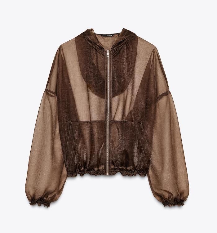 ☆ZARA☆フード付き*オーガンザジャケット ブラウン (ZARA