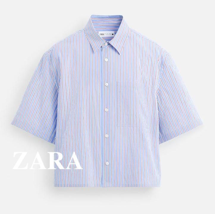 ZAFUL ストライプ 半袖 シャツ【送料込み】 ☆ドイツ発*ZARA*新作*クロップドストライプ半袖シャツ/UL