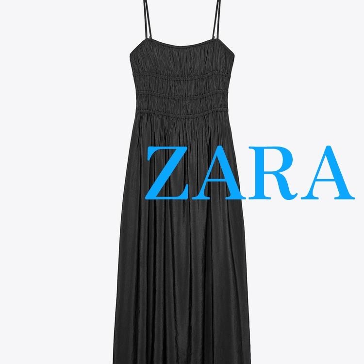 【レビューで送料無料】 ZARA】ストレッチディテール入りフルイドミディ丈ワンピース ワンピース