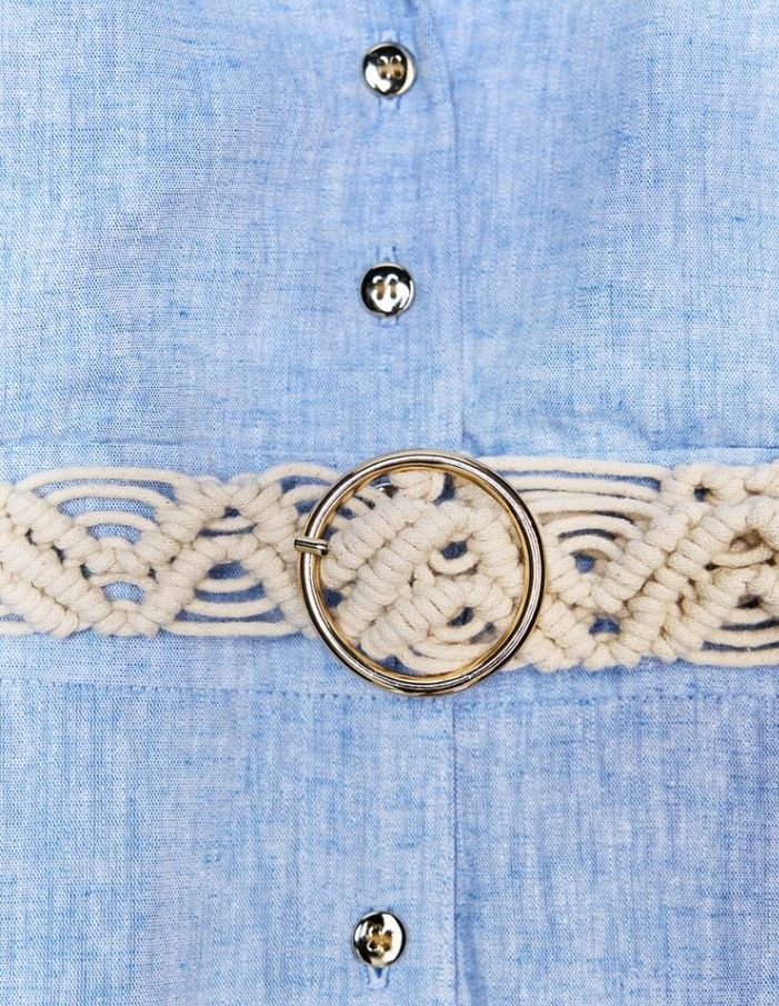 スペイン発送 ZARA リネンベルト付きミディドレス カジュアル スペイン発送 ZARA リネンベルト付きミディドレス ブルー 最新作