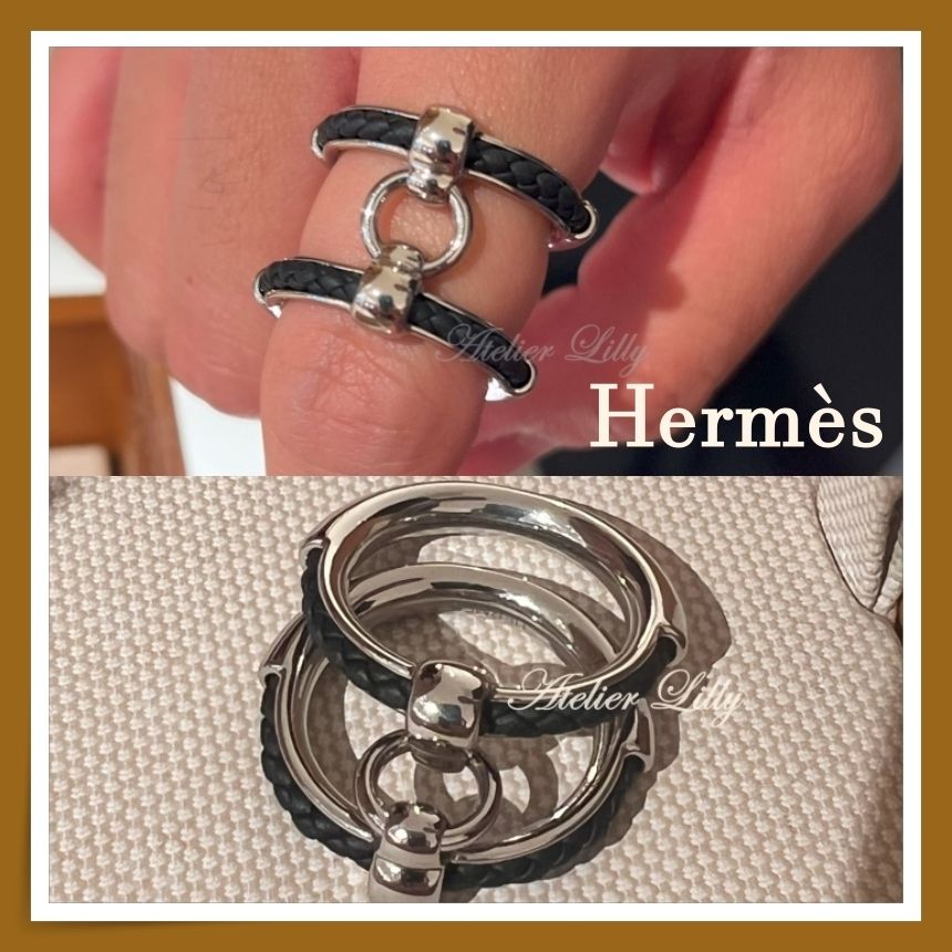HERMES メンズリング FLIBUSTIER メタル＆レザー クールな存在感】HERMES Flibustier リング レザー×メタル