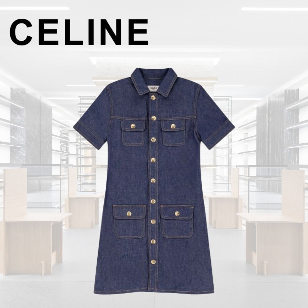 1枚でかわいい CELINE ミニドレス ワンピース トリオンフ デニム