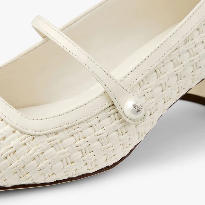 JIMMY CHOO Elisa 45 パテントレザー ラフィアパンプス ELISA 45 | Black Nappa and Patent Leather Pumps | Summer