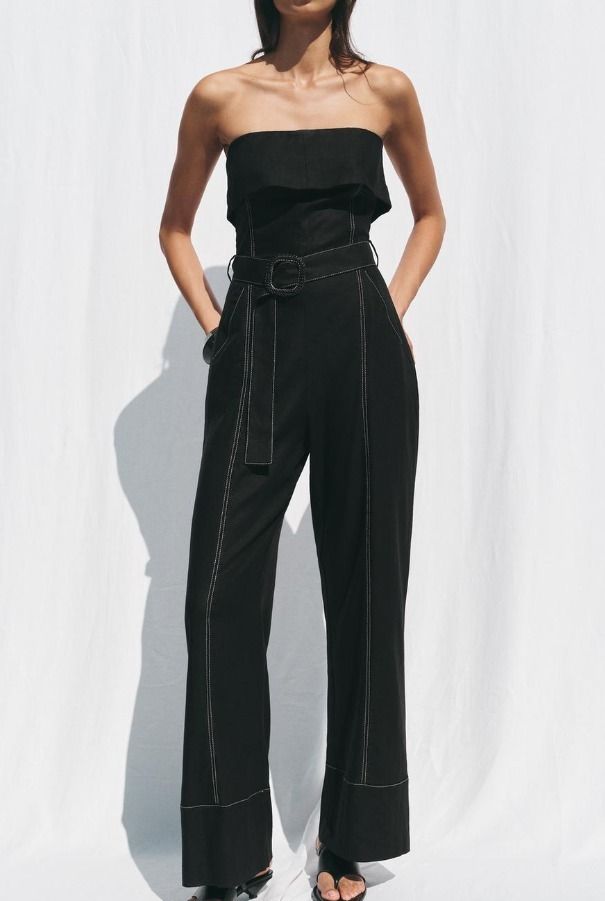 カタログギフトも！ スペイン発送 ZARA リネンのストラップレスジャンプスーツ 新作 サロペット・オーバーオール・オールインワン