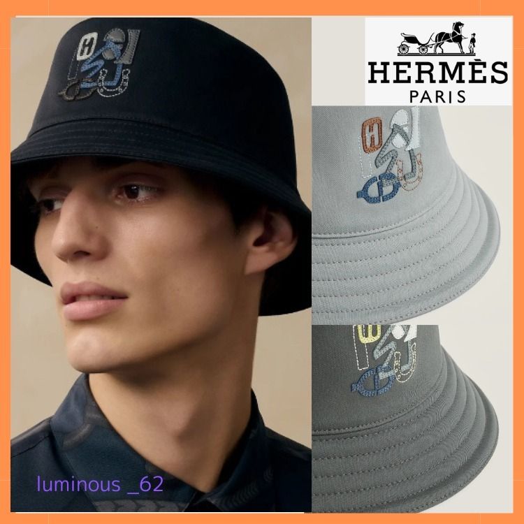 エルメス HERMES H刺繍 ロゴ バケットハット つば広 帽子 ハット