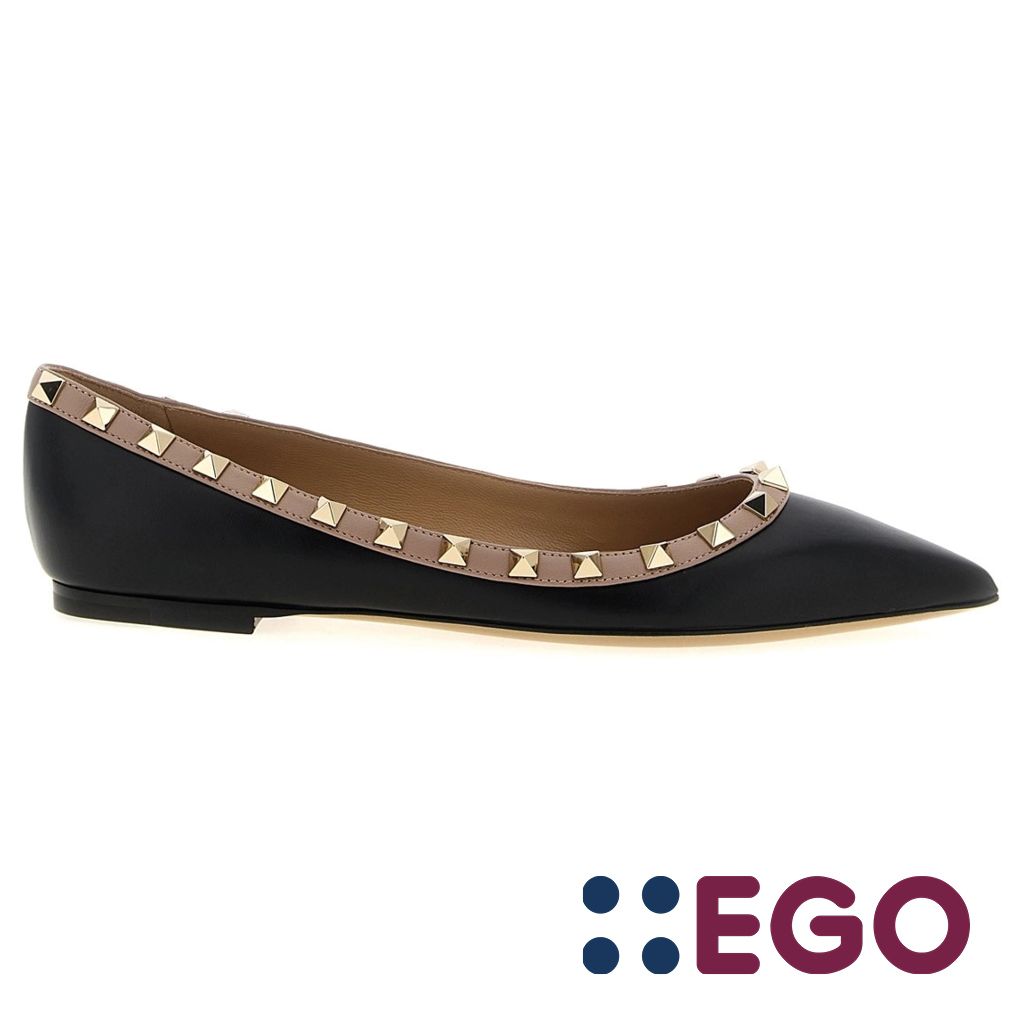 フラットシューズ VALENTINO GARAVANI FLATS NERO Valentino Garavani - Rockstud Satin Ballerina Flat in Nero