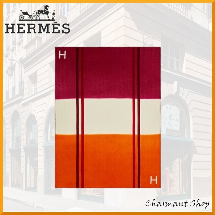 【HERMES】☆インテリアにも溶け込む☆ チェック柄ブランケット org.jpg