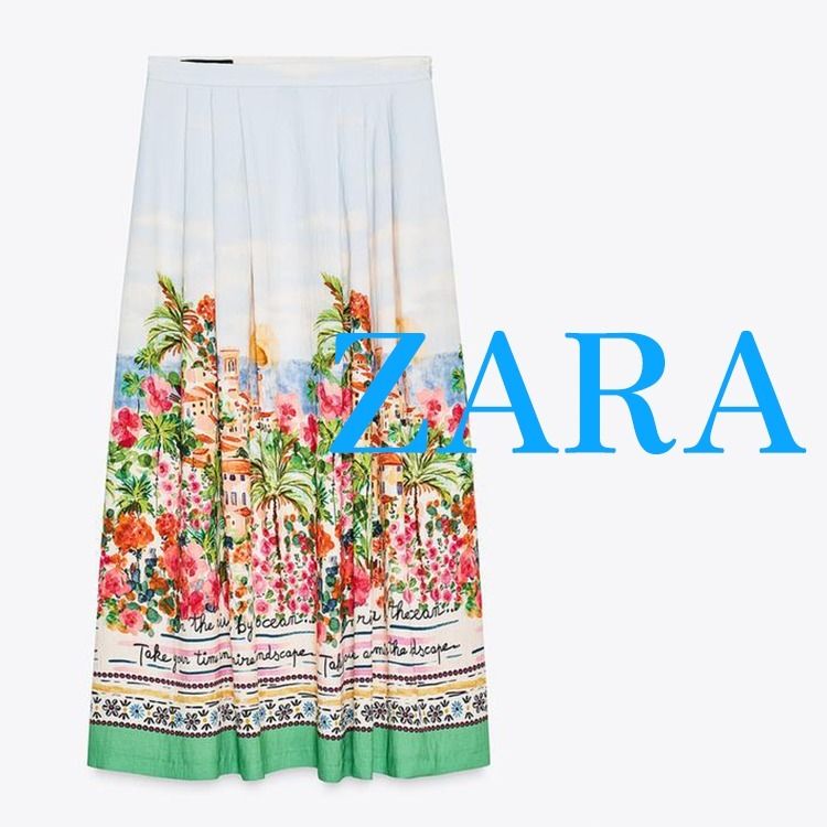 ZARA】プリント柄レイヤードミディスカート 3787/348/330 (ZARA
